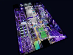 A 7m high custom trampoline park structure (WRTP-010) by Weiroo, with a massive capacity for 390 people. Part of our professional park systems line.