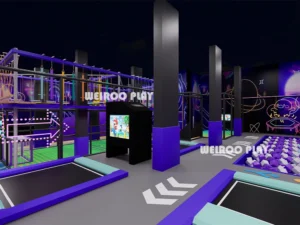 Detailed 3D render of the jump platform and entrance for the Weiroo "Apex" park (WRTP-010), a 390-person capacity park.