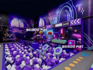 An overhead view of the "Apex Adventure Park" (WRTP-010) layout, a 12,700 sq ft commercial trampoline park equipment solution by Weiroo.