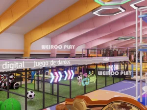 A close-up view of the slide and ball pit area within the 4500 m² "The Colossus" park (WRTP-008) by Weiroo.