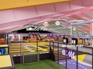 A top-down detailed layout of the Weiroo "The Colossus" Mega Park System (WRTP-008), designed for a 7m ceiling height.