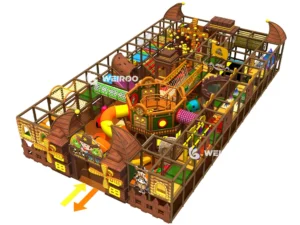 Main 3D design of the Wild West Adventure Zone (WRIP-010), a 2370 sq ft (approx. 220 m²) custom commercial indoor playground equipment design by Weiroo.