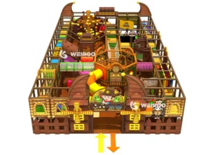 A top-down 3D render of the Weiroo Wild West (WRIP-010) play structure, a 4.2m high custom playground with a capacity for 70 children.