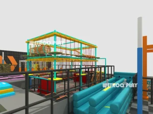 Weiroo's custom 3D design for the 2600 m² Epic Adventure Trampoline Court (WRTP-001), focusing on pathways and flow.