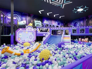 Weiroo's custom 3D design for the 14,530 sq ft "Galaxy" park (WRTP-011), focusing on the multi-level play structures and slides.