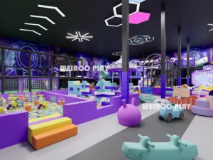 A final overview of the 1350 m² "Galaxy Jump Zone" (WRTP-011) by Weiroo, detailing the slide and climbing zones.
