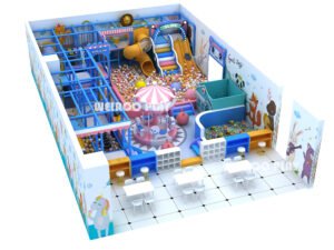 A side view of the Macaron Dream (WRIP-001) play structure, showing the ball pit and entrance, part of Weiroo's commercial indoor playground equipment line.
