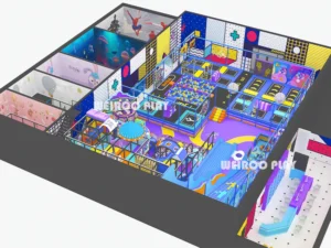 A 7m high custom trampoline park structure (WRTP-006) by Weiroo, with a massive capacity for 360 people. Part of our professional park systems line.