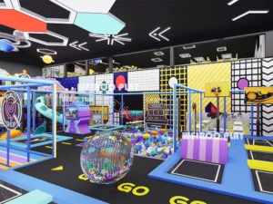 Weiroo's custom 3D design for the 11,730 sq ft "Mega Fun" park (WRTP-006), focusing on the multi-level play structures and slides.