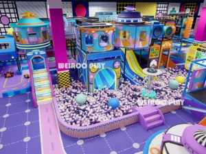 A detailed 3D design for the "Mega Sport" Arena (WRTP-005), showcasing the scale of this 700-person capacity park by Weiroo.