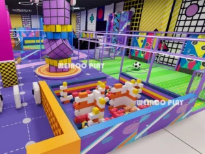 An overview of the "Mega Sport & Jump Arena" (WRTP-005), a 2100 m² custom park design by Weiroo for a 7m ceiling height.