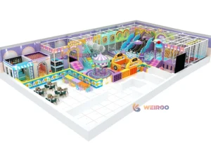 A full 3D design of the Weiroo Pastel Dream (WRIP-007) play structure, a 3m high custom playground with a capacity for 85 children.