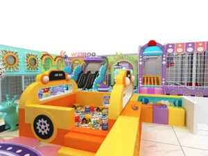 Entrance and lower level view of the Weiroo Pastel Dream (WRIP-007) play structure, designed for a 3m ceiling height.