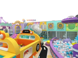 A 3D design of the 260 m² Pastel Dream Play Structure (WRIP-007), part of Weiroo's commercial indoor playground equipment line.