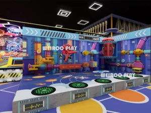A 7-meter ceiling height 3D design for the "Pro-Level Action Park" (WRTP-007), showcasing the scale of this 650-person capacity park by Weiroo.