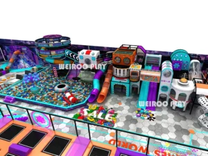 A 7-meter ceiling height 3D design for the Pro Sport Jump System (WRTP-003), showcasing the scale of this 1100-person capacity park by Weiroo.