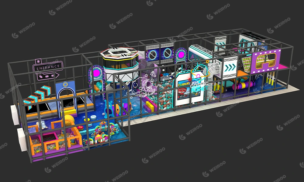 Custom space themed indoor playground design for shopping malls by Weiroo.