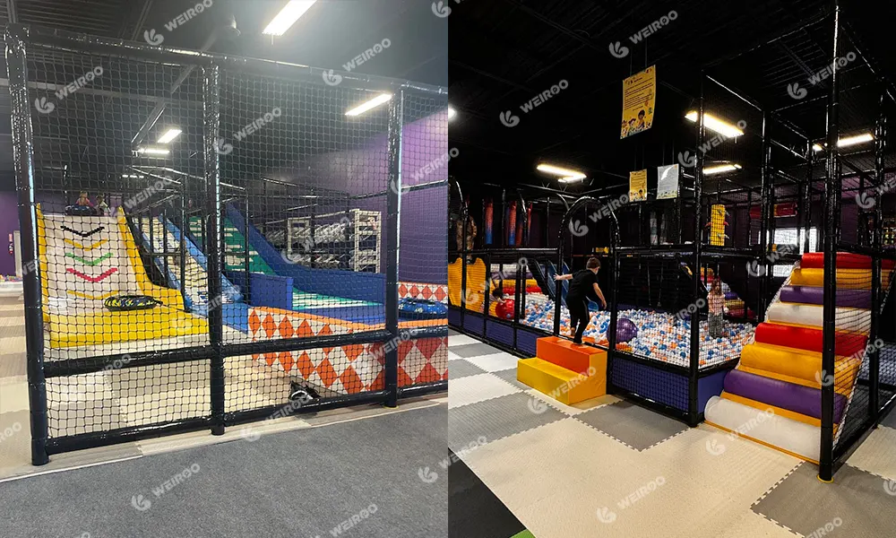 Donut slide (dry ski) and big wave slide installed in a commercial indoor playground.