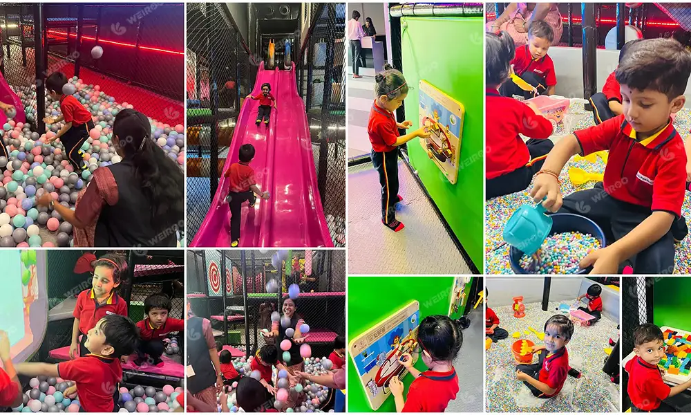 Soft play maze and ball pit area designed for primary school parties and toddlers.