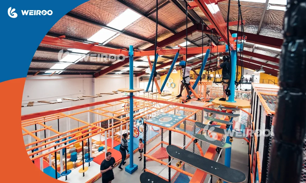 Large comprehensive indoor adventure park with trampolines and soft play, a profitable alternative to indoor playground franchises.