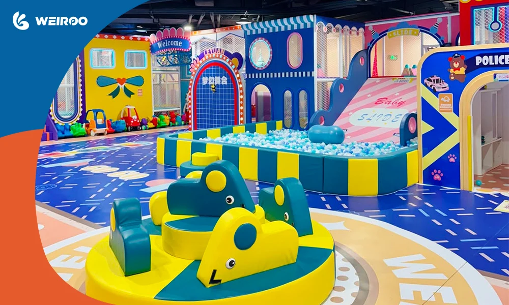 A soft electric merry-go-round and role-play houses. Planning for electrical limits is a hidden but essential step for what do you need to open an indoor playground.