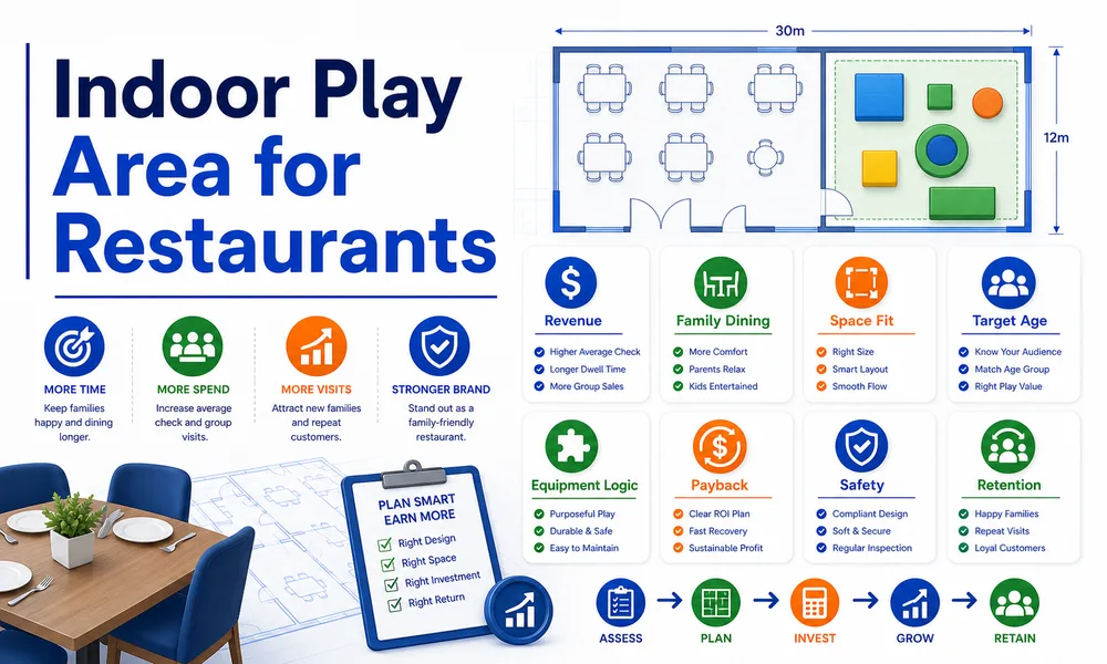 This featured image introduces the article's main idea: restaurant play areas should be planned around space, customer positioning, revenue model, and family dining experience.